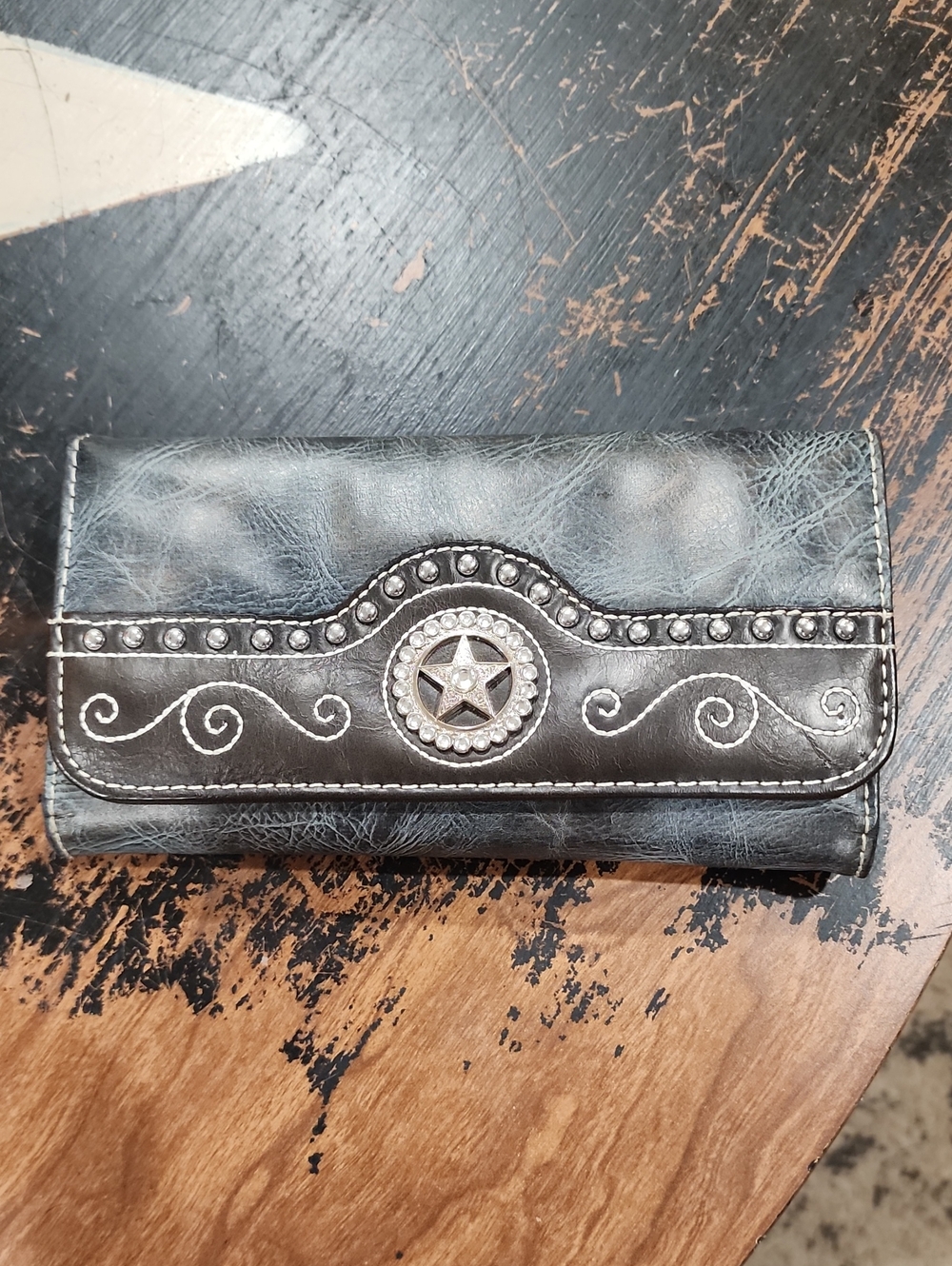 Blazin Roxx Black Western Wallet Star Concho Rhinestone Studded Rodeo Style